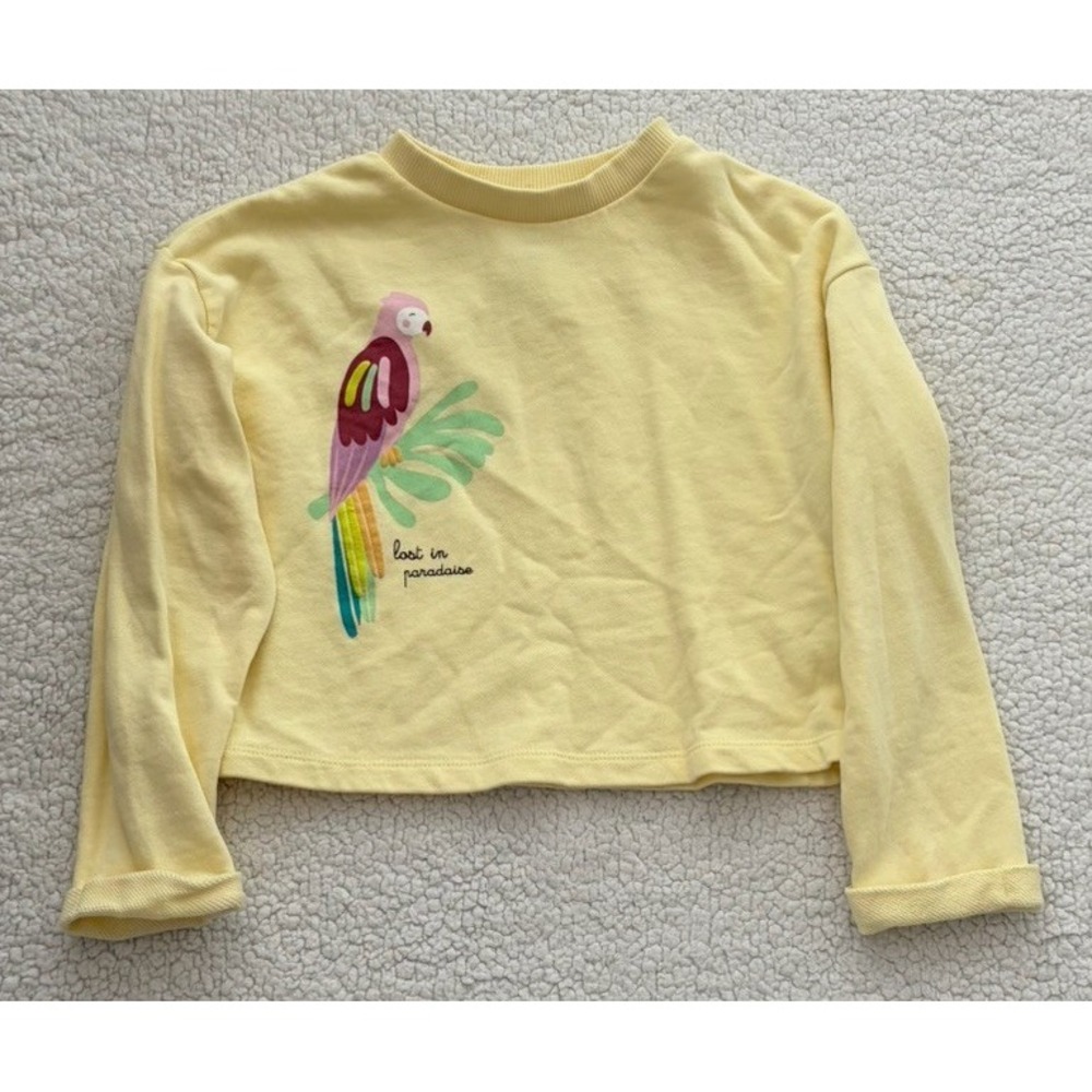 El Corte Ingles Girls Yellow Sweatshirt Parrot Life in Paradise Size 6 116 cm